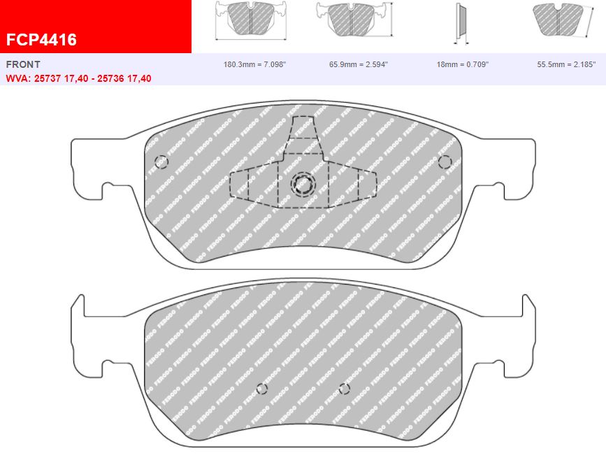Fcp4416h - ferodo racing ds2500 front brake pad - ford focus mk3/kuga mk2 2 Fcp4416h - ferodo racing ds2500 front brake pad - ford focus mk3/kuga mk2 - image 2