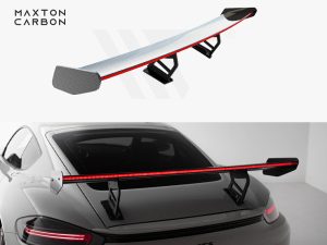 Maxton Carbon Spoiler with Internal Brackets Uprights V2 + LED Porsche 718 Cayman GTS 982C