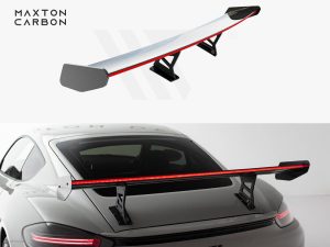 Maxton Carbon Spoiler with Internal Brackets Uprights V1 + LED Porsche 718 Cayman GTS 982C