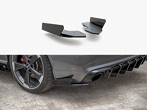 Maxton Street Pro Rear Side Splitters with Flaps for Audi RS3 (8V) Sportback - Black/Red with Gloss Flaps