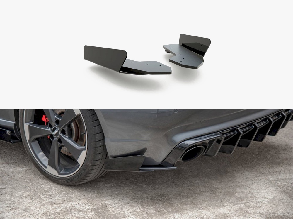 Maxton street pro rear side splitters with flaps for audi rs3 (8v) sportback - black/red with gloss flaps 1 Maxton street pro rear side splitters with flaps for audi rs3 (8v) sportback - black/red with gloss flaps