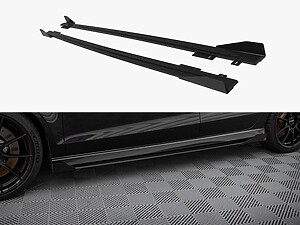 Maxton Street Pro Side Skirt Diffusers V1 with Flaps for Audi RS3 Saloon (8V Facelift) - Black/Red